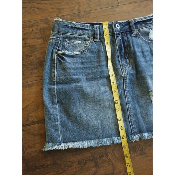 True Craft Denim Jean Distressed Cotton Mini Skirt Sz 5 - Picture 8 of 10